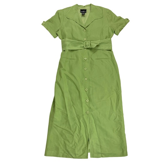 Y2K Positive Attitude Lime Green Belted Shirt Dress – Size 10 - Picture 1 of 9